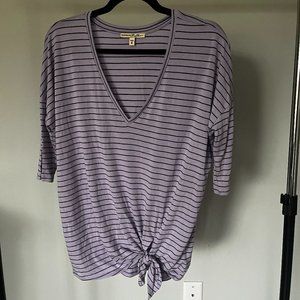 Express OneEleven Striped Purple V Neck Tee